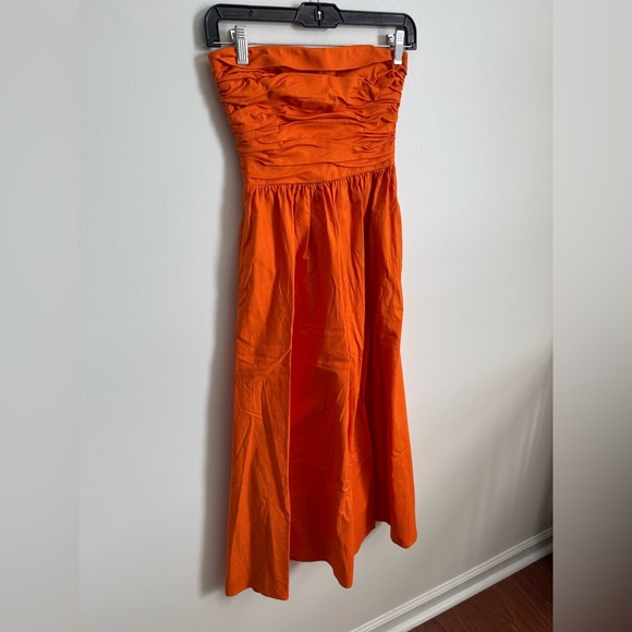 Reformation Lissa Dress in Citrus (bright orange) Strapless - Picture 4 of 11